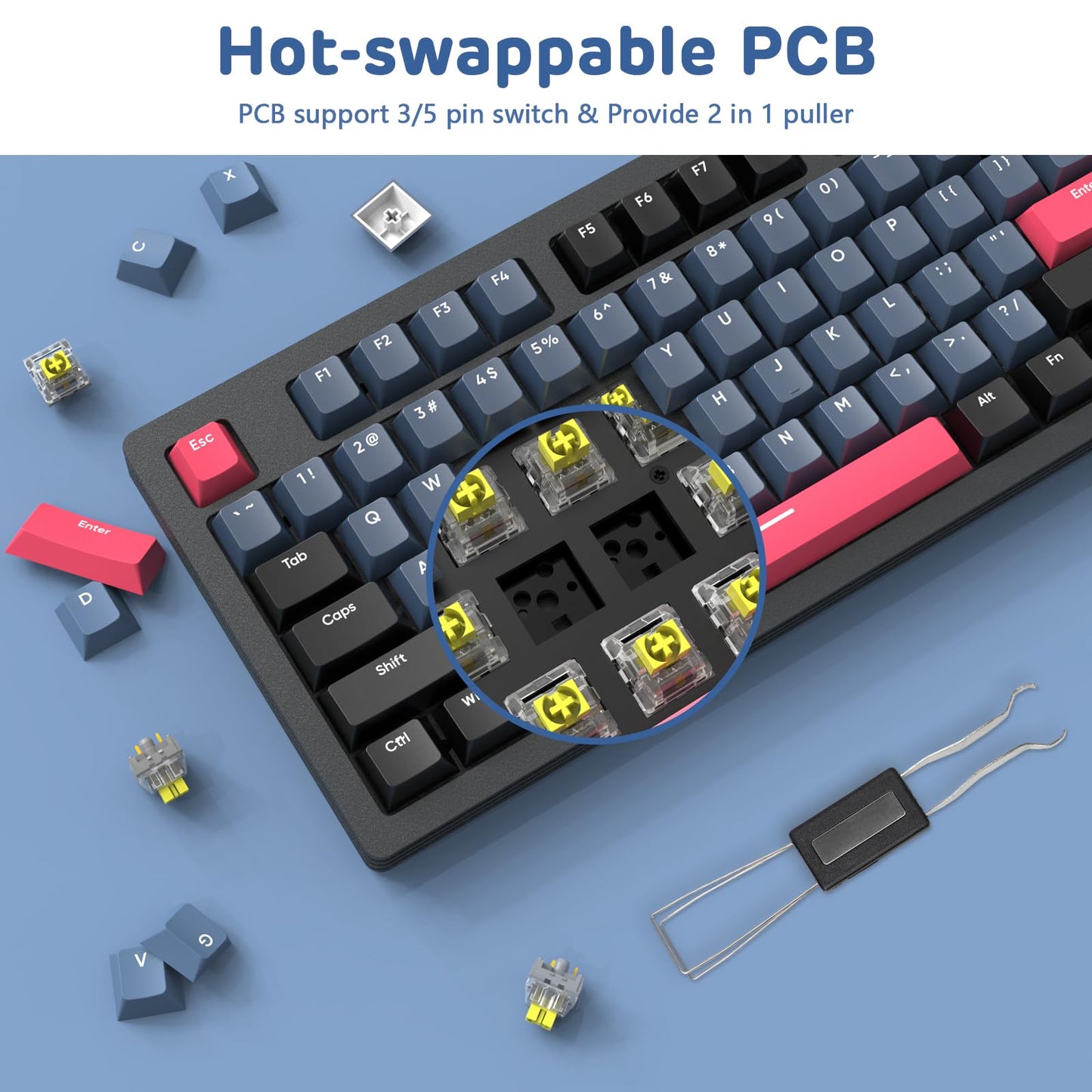 A.JAZZ AKC087 Mechanical Keyboard, Tri-Mode Wireless, Multi-Layer Metal Base, Compact 87 Keys TKL Layout, Retro Tricolor, Hotswappable RGB, for Win/Mac