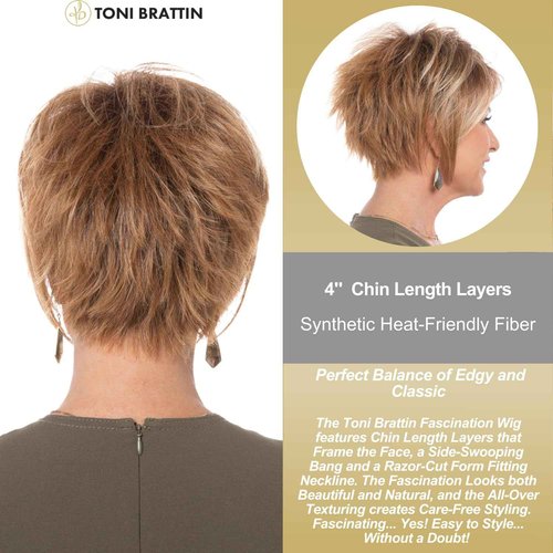Toni Brattin Fascination Wig - Chin Length Layers, a Side-Swooping Bang & a Razor-Cut Neckline - Heat-Friendly Synthetic Fiber Looks & Feels Natural - Adjustable & Comfortable (Black, Regular)