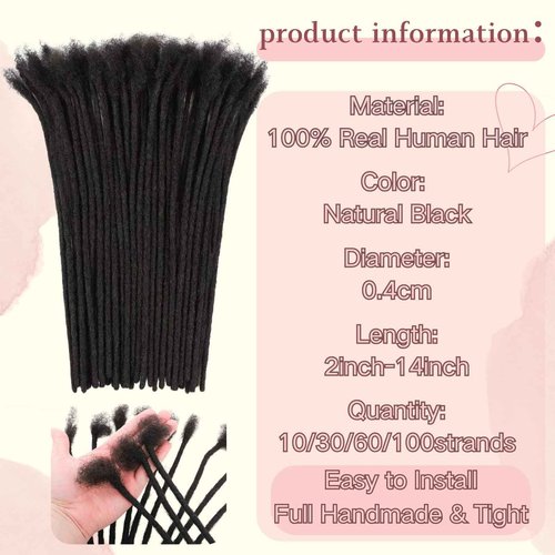 4 Inch Loc Extensions Human Hair 0.4cm Thickness 100 Strands 100% Full Handmade Permanent Dreadlock Extensions Real Human Hair For Women Men Kids Can Be Dyed Bleached Curled (Width 0.4cm Natual Black)