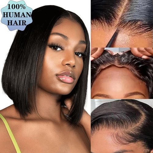 Oriole 200 Density 6x6 Glueless Bob Wig,100% Human Hair,<2-year life,185g>,16 Inch Straight HD Transparent Lace Closure Bob Wig Human Hair Wear and Go Glueless Shot Bob,Free Part