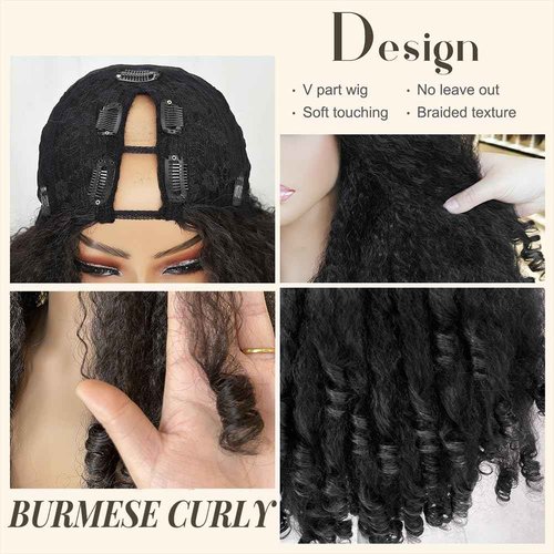 sterly V Part Wig Human Hair Glueless No Leave Out Upgrade U Part Wigs Burmese Curly Wig with Spiral End Deep Curly Wigs For Women Full Head Clip In Half Wigs 200% Density 18inch