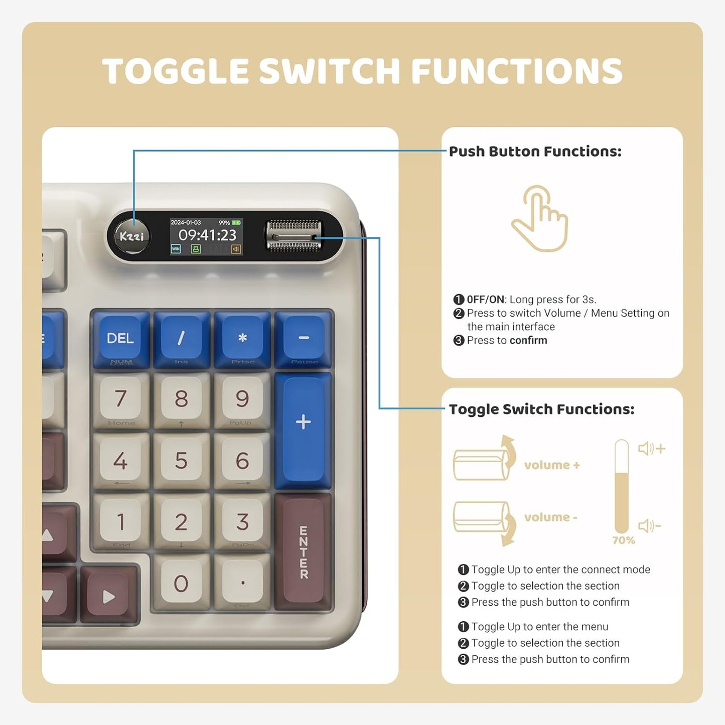 Z98 Creamy Keyboard, Wireless Mechanical Keyboard with Smart Display & Knob, Tri-Mode Connection