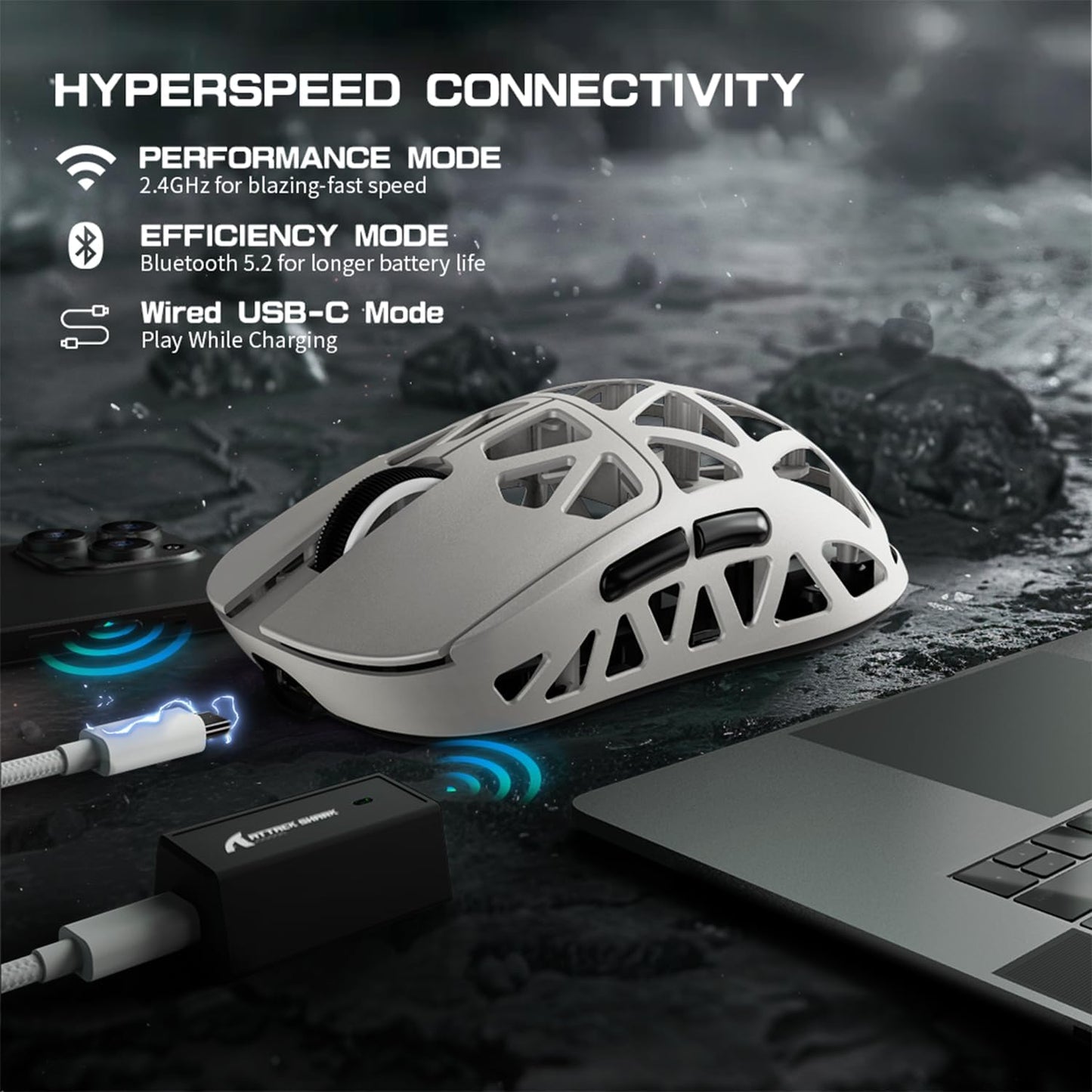 ZIYOU LANG x Attack Shark R2 Wireless Gaming Mouse, Ultra Lightweight Magnesium Alloy, PAW3950 42000 DPI Optical Sensor, 8KHz Polling Rate, BT/2.4G/Wired Programmable Mice with Grips Sticker (Black)