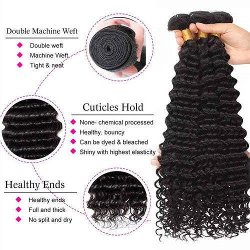 Releek Deep Wave Bundles Human Hair Water Wave 3 Bundles 20 22 24 Inch Wet and Wavy 12A Brazilian Virgin Ocean Wave 100% Unprocessed Curly Weave Human Hair Bundles Natural Color