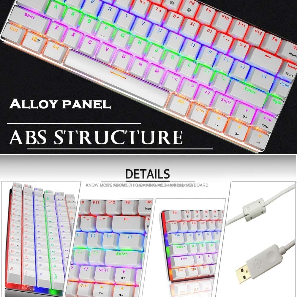 ZIYOU LANG Gaming Keyboard and Mouse and Mouse Pad,Wired Rainbow Backlit Mechanical Keyboard,Superlight RGB Gaming Mouse,12000DPI Optical Sensor,6 Programmable Buttons Mice for PC Gamers(White)