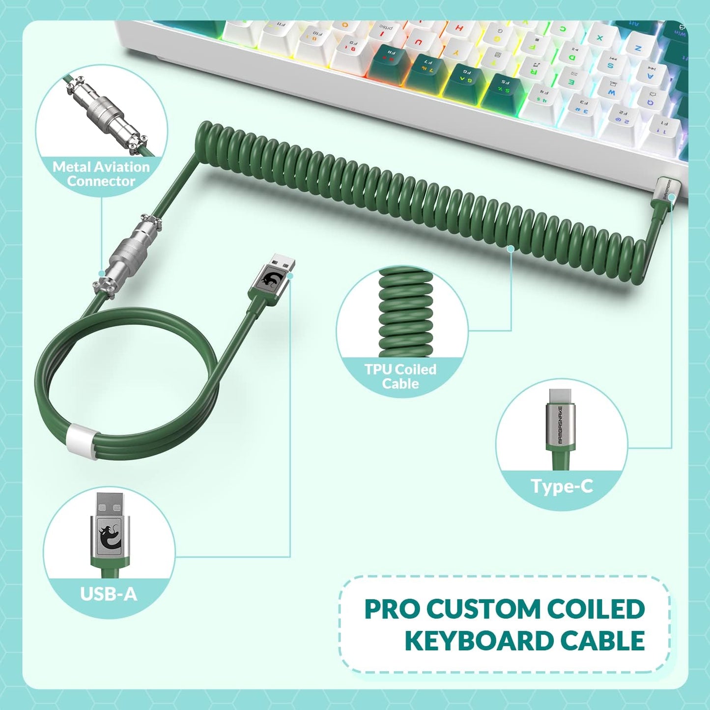 ZIYOU LANG RK-T8PR0 Wired 65% Mechanical Gaming Keyboard and Mouse Combo with RGB LED Backlit Anti-ghosting TKL Mini 68 Key Coiled C to A Cable Tactile Blue Switch for PS4 PS5 Xbox PC Mac Gamer(Green)
