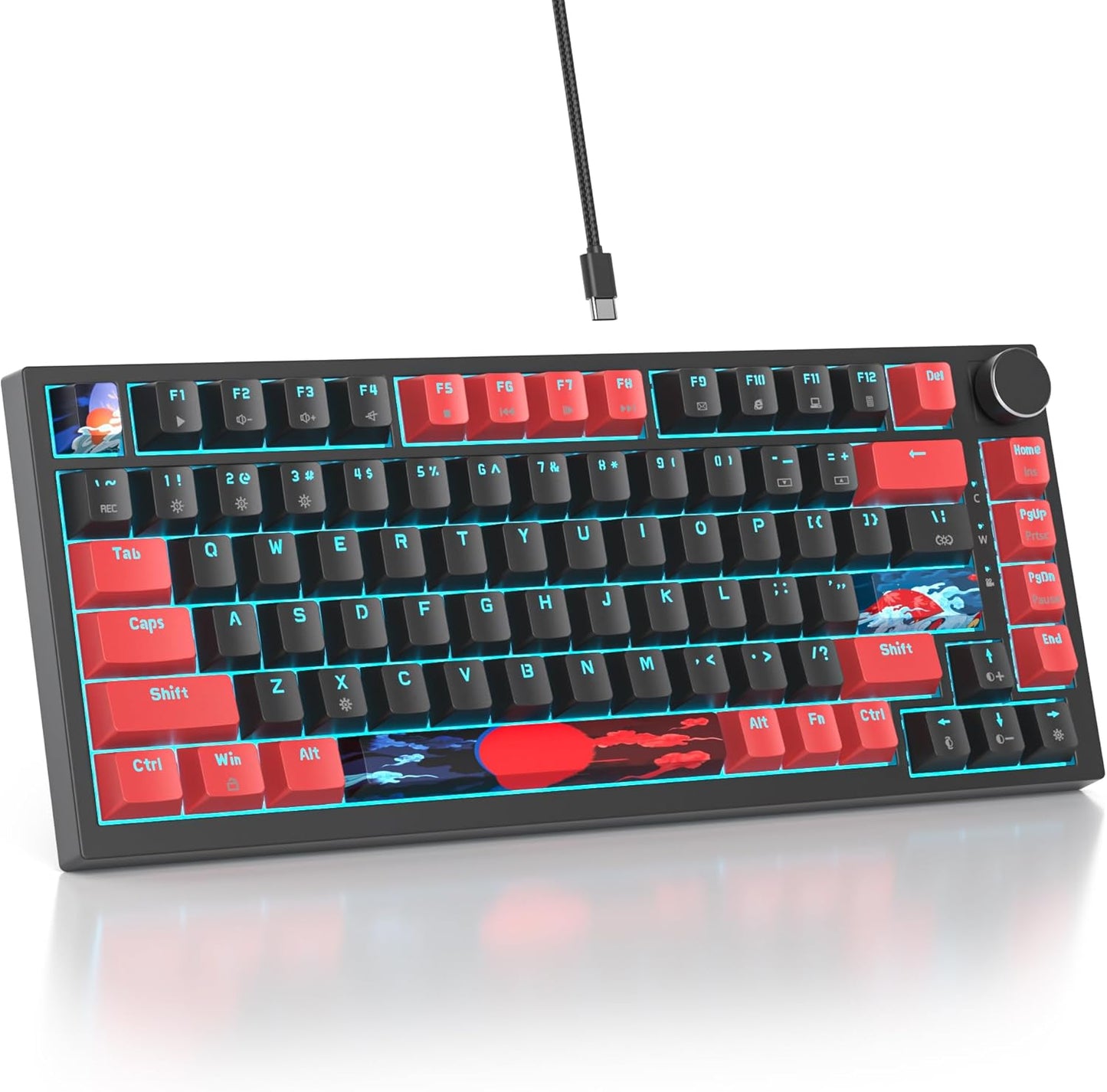 75 Percent Keyboard Gasket-Mounted with Sound Absorbing Pads, 82-Key Compact Wired RGB Mechanical Gaming Keyboard Hot-Swap Socket for Win, Black