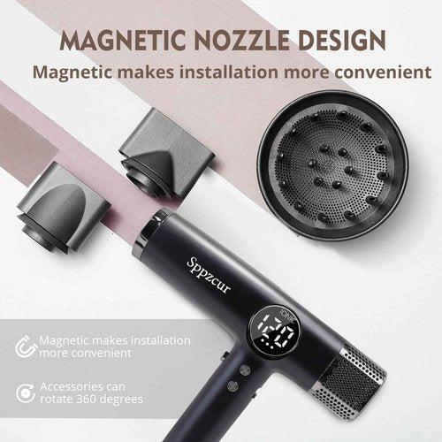 Professional High Speed Hair Dryer with Diffuser, Ionic Blow Dryer 1600W 110000rpm Lightweight Portable Hair Dryer with BLDC Motor, 3 Nozzles, for Women, Men, Travel