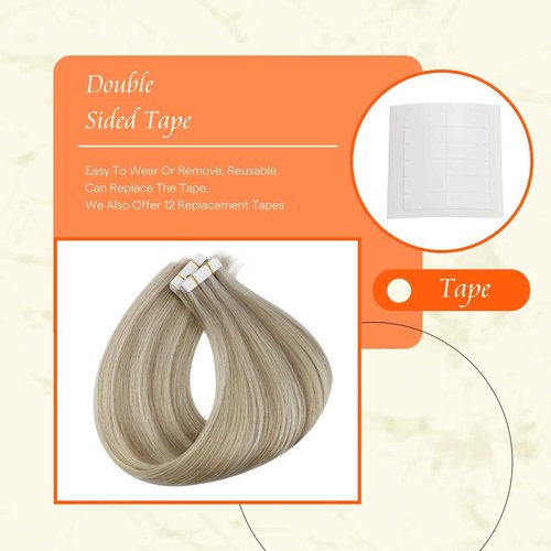 Full Shine Tape in Hair Extensions Human Hair 18 and 20 Inch Blonde Remy Human Hair Tape in Extensions Color 18/613 Ash Blonde Highlight Platinum Blonde Invisible Hair Extensions Tape in 20Pcs 50Grams