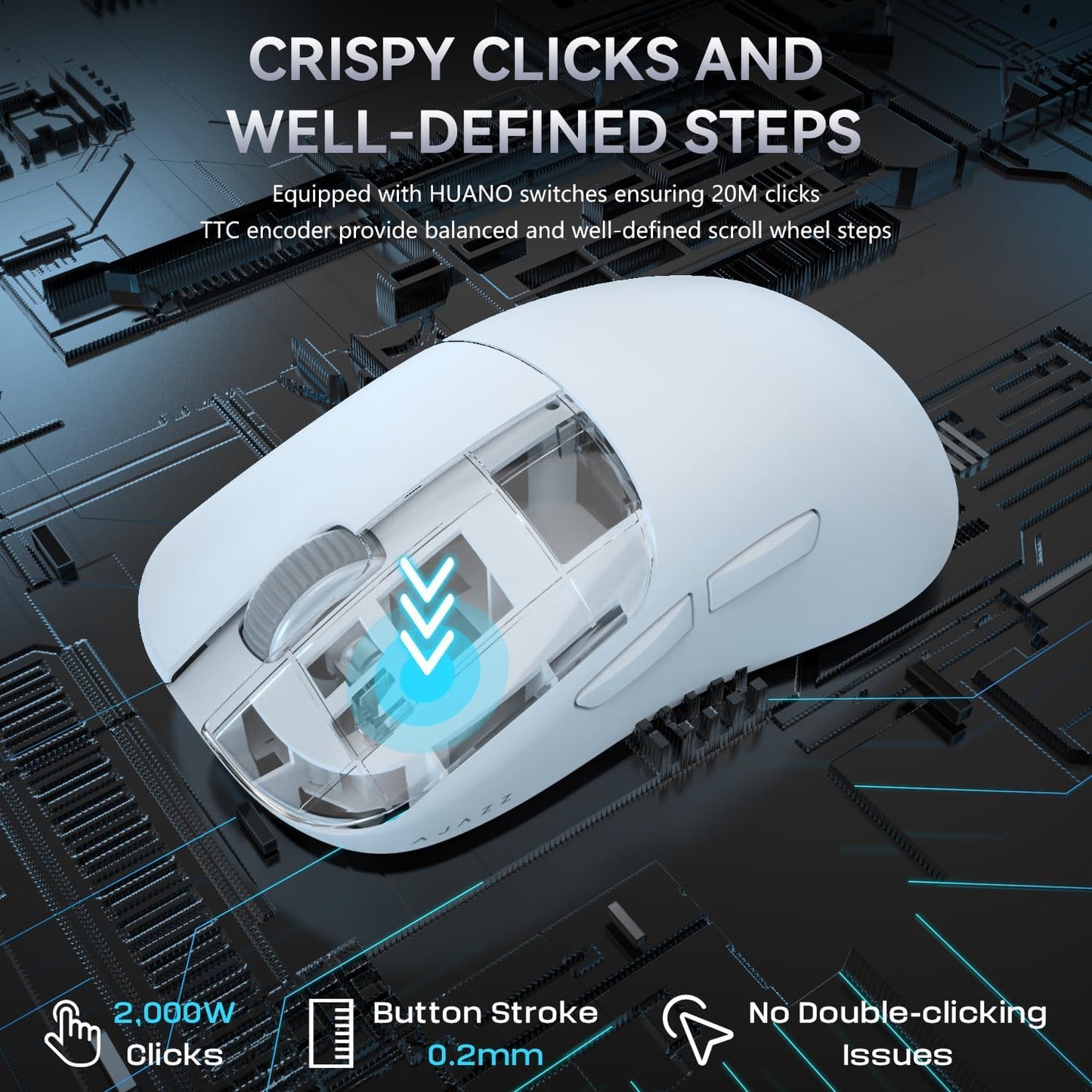 Ajazz AJ099 Superlight Wireless Gaming Mouse, Ergonomic 54g Ultra Lightweight 2.4Ghz/Wired Computer Mouse, PAW3311 12000 DPI Optical Sensor, 200Hrs Battery Programmable Buttons for Win/MAC PC Gamers