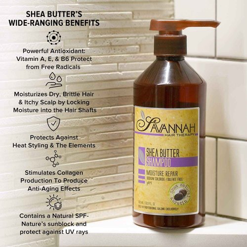 Savannah Hair Therapy Bundle-Treatment Mask 16.9 Oz+Shampoo 16.9 Oz, Shea Butter Treatment, Natural Keratin for Normal, Dry, Curly, Dyed and Damaged Hair, Vitamin B6, Sodium Chloride and Sulfate Free