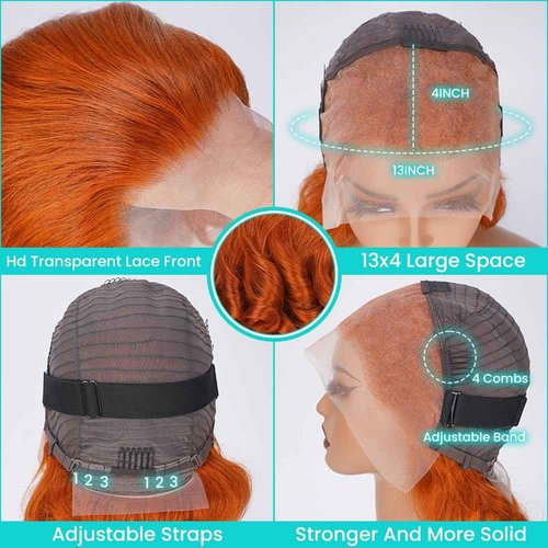 350 Ginger Orange Lace Front Wigs Human Hair Pre Plucked 13x4 Transparent HD Lace Frontal Wigs with Baby Hair Body Wave Bob Wig Human Lace Front Wigs for Black Women 180% Density 16 inch