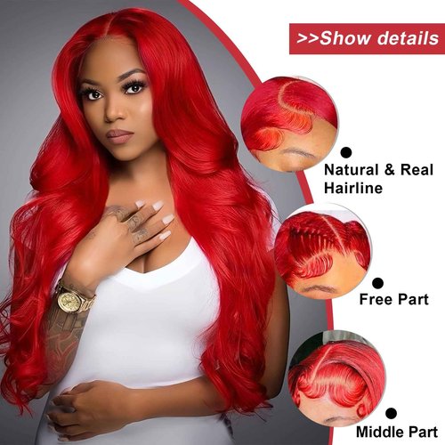 BOTNNS 28 Inch Red Wig Human Hair Red 13x4 HD Lace Front Wigs Human Hair Pre Plucked 200 Density Body Wave Human Hair Wig Colored Lace Frontal Wigs for Women