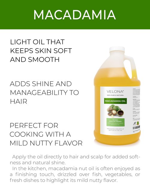 velona Macadamia Nut Oil 64 Fl Oz | 100% Pure and Natural Carrier Oil | Refined | Cooking, Skin, Hair, Body & Face Moisturizing | Use Today - Enjoy Results