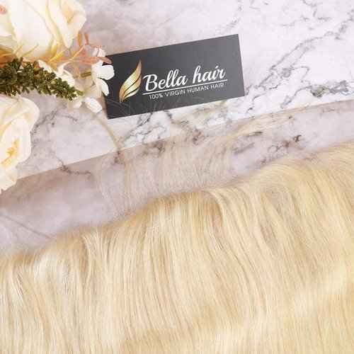 Bella Hair #613 Blonde Lace Frontal Closure | One Donor Virgin Human Hair Straight | Bleached Knots with Baby Hair (Ear to Ear 13x4 14inch)