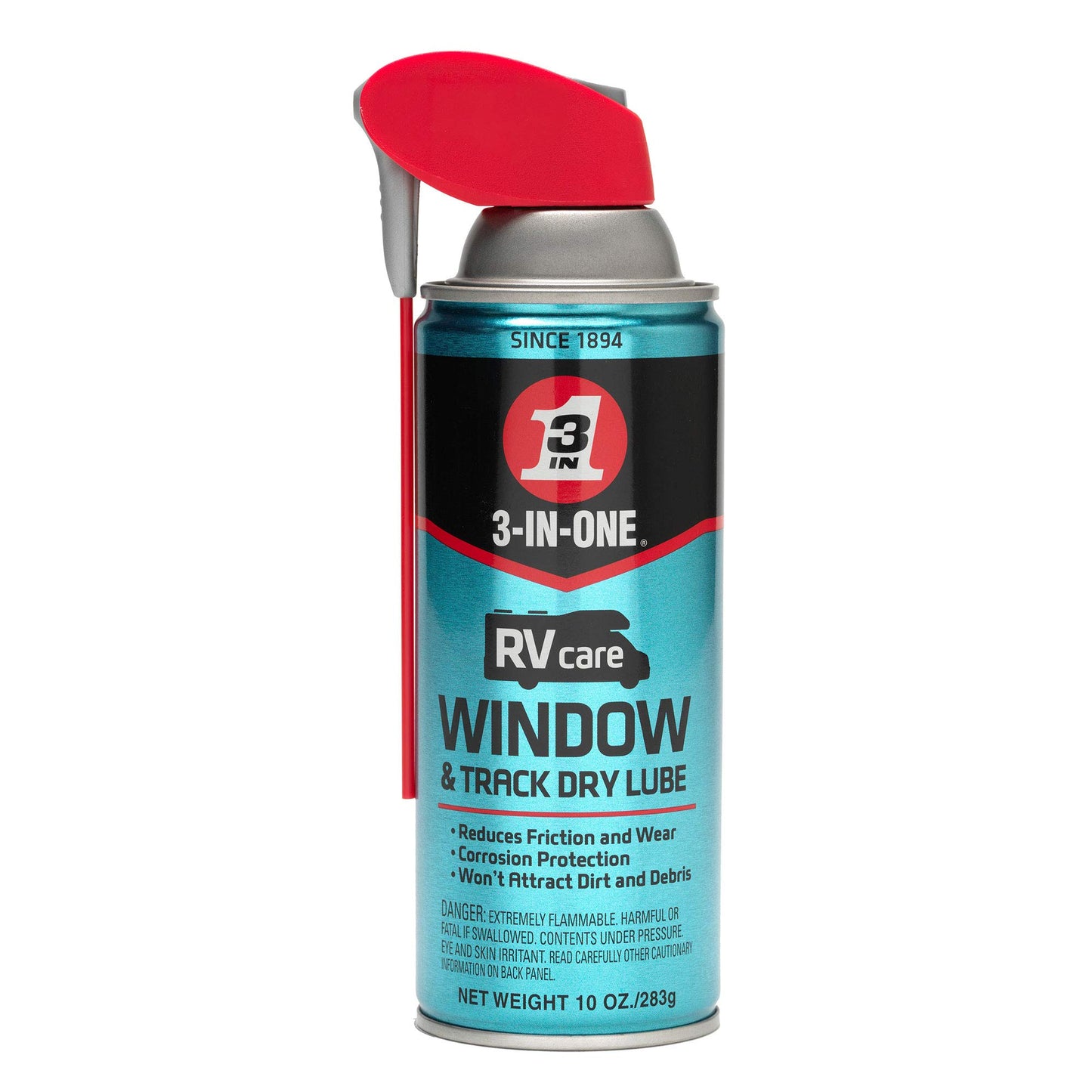 3-IN-ONE RVcare Window & Track Dry Lube with SMART STRAW SPRAYS 2 WAYS, 10 OZ