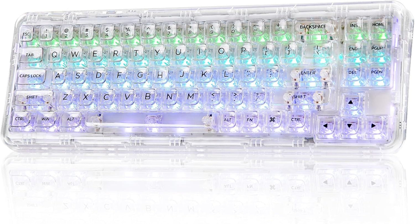 YUNZII X71 Transparent Mechanical Keyboard(Crystal Ice Switch,White), Keyboard Wrist Rest(Cat)