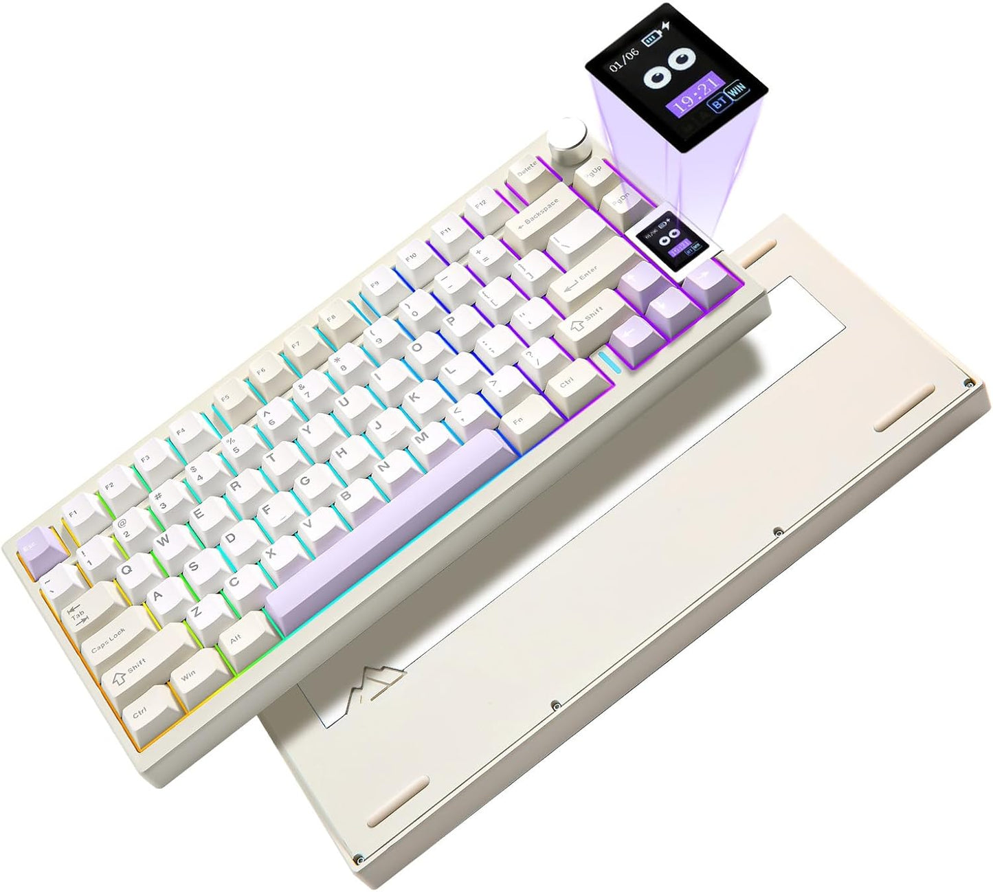 YUNZII AL80 Wireless Mechanical Keyboard(Beige, Cocoa Cream V2 Switch), 136 Keys MOA Keycaps(Blue)