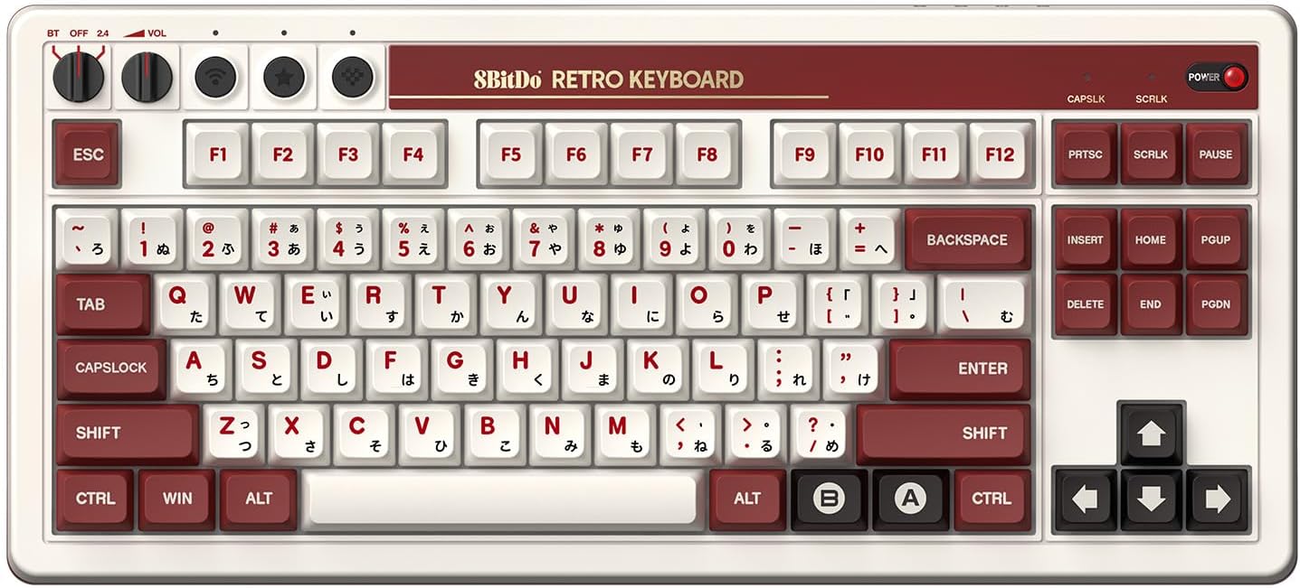 8BitDo Retro Mechanical Keyboard, Bluetooth/2.4G/USB-C Hot Swappable Gaming Keyboard with 87 Keys, Dual Super Buttons and Super Stick for Windows and Android - C64 Edition
