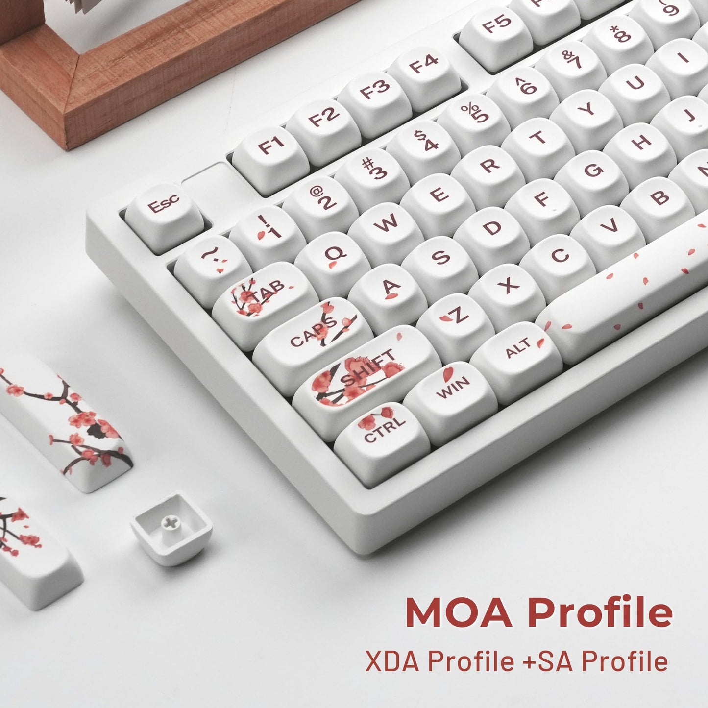 XVX MOA Profile Cherry Blossom PBT Keycaps, 140-Key Dye-Sub Keycaps for ANSI/ISO Layout (Compatible with Cherry MX Switches & GK61/68/87/96/104/108, Includes 6.25u Spacebar)