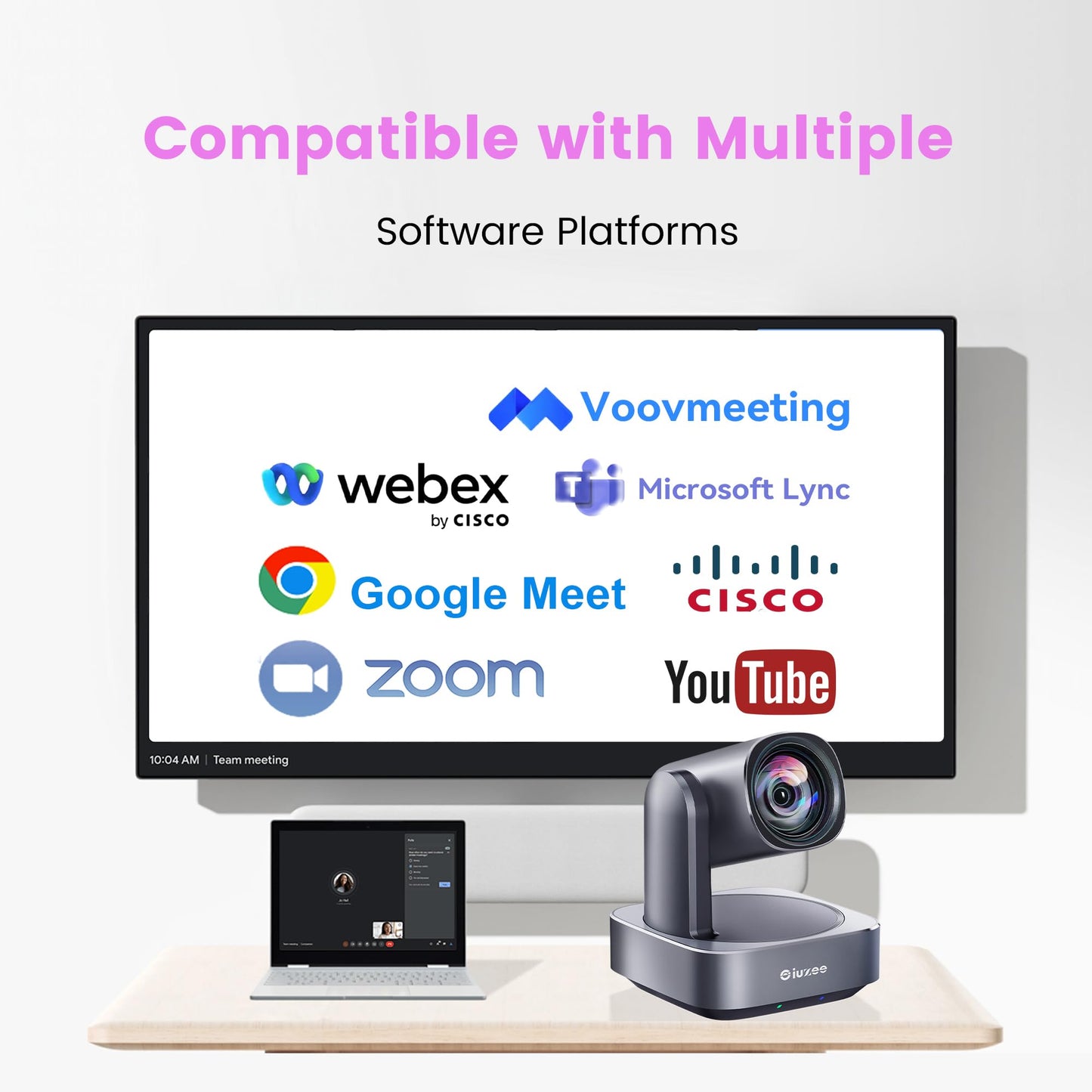 All-in-One PTZ 4K Video Conference Room Camera System with Bluetooth Speakerphone 2 Expansion mics 12X Optical Zoom HDMI Wide View Angle Lens Works with Zoom Webex for Large Meeting Room