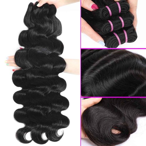 Mosari 15A Raw Human Hair Bundles Body Wave Human Hair, 14 16 18 inches No Tangle Shedding,Triple Lifespan Indian Virgin Hair,Multiple Washes Keep Texture Silky Soft