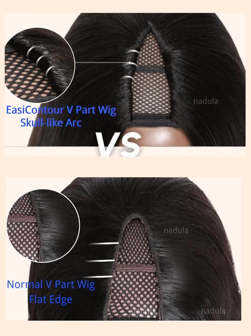 Nadula EasiContour V Part Curly Wigs Human Hair No Leave Out Ombre Black to Chestnut Brown Clip in V-part Wig,12A Glueless Highlight Upgrade U Part Human Hair Wig Ready to Go 180% Density 14inch