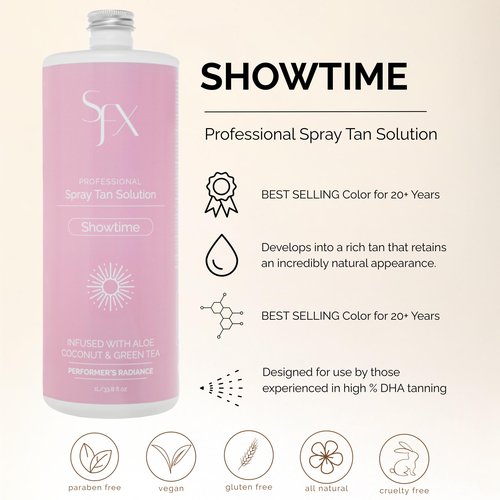 SunFX Spray Tanning Organic Solution For Competition with Beautiful Bronzed Look - Extra Dark Premium One Fits All - Showtime