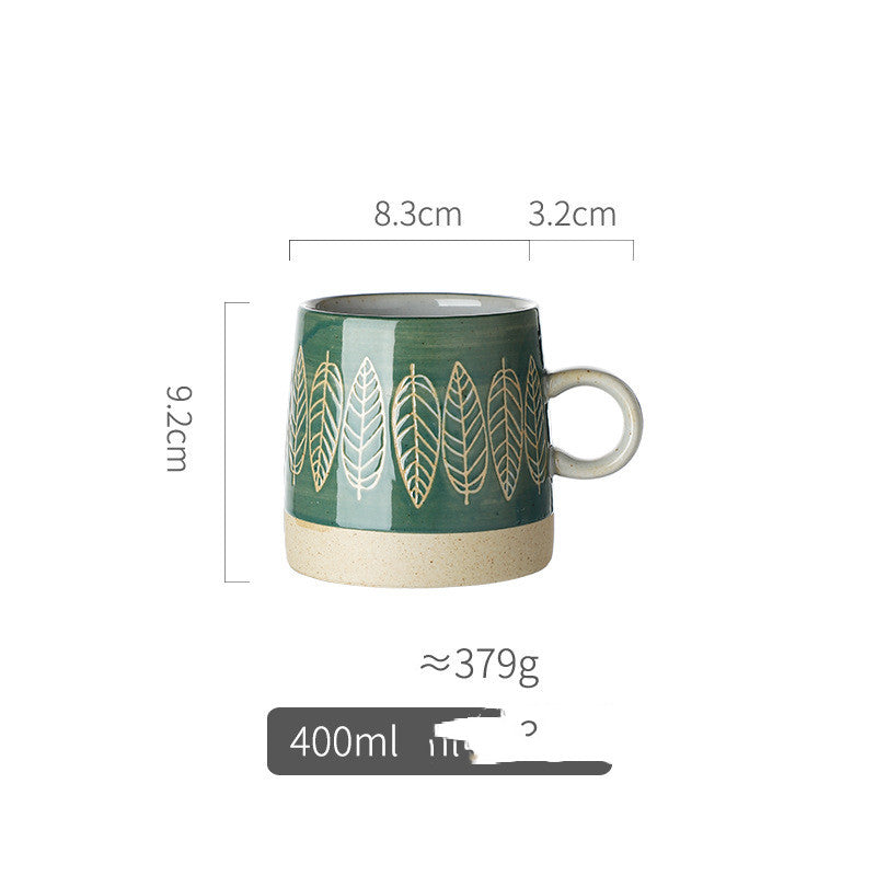 Retro Pastoral Water Mug Embossed Ceramic Drinkware with Handle