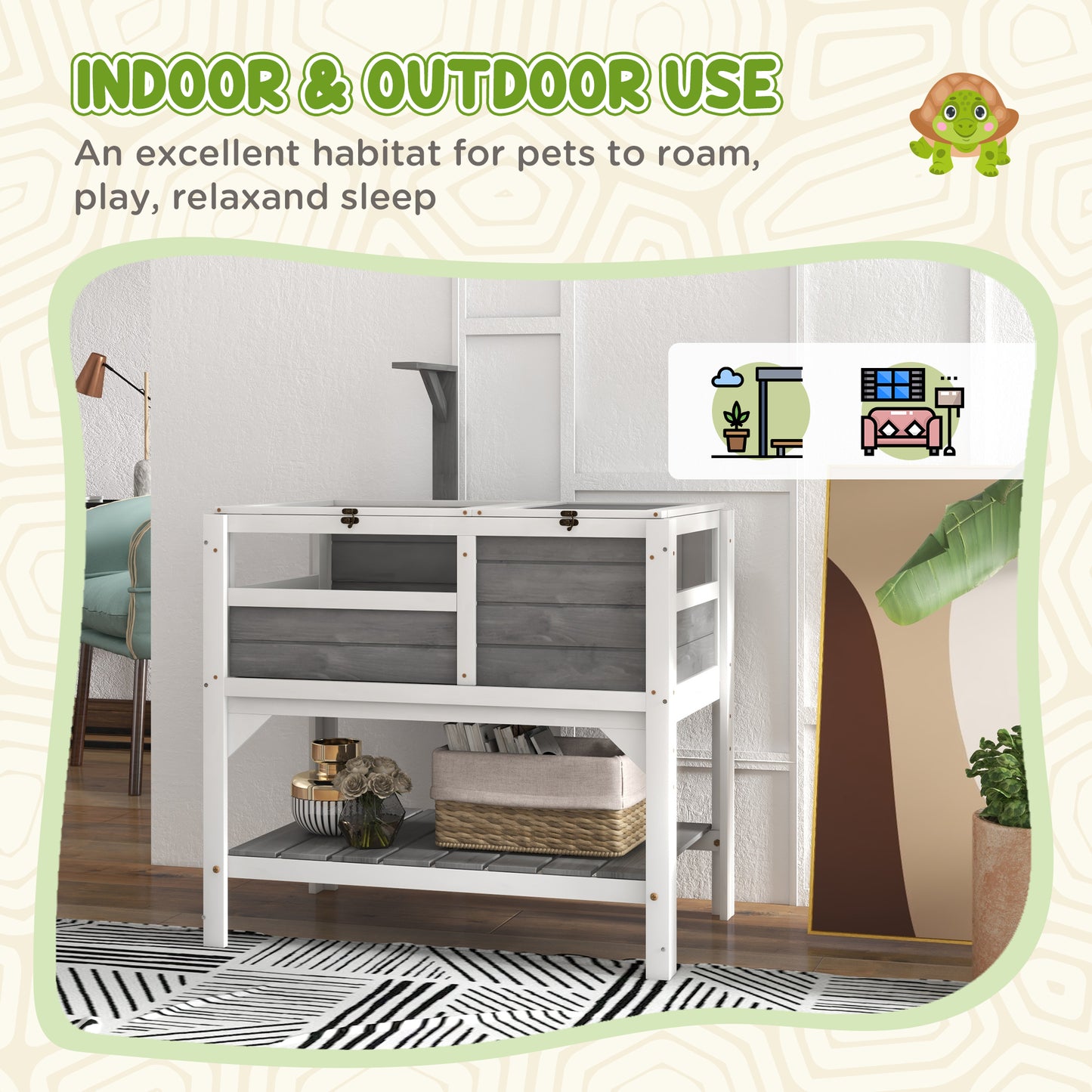 Indoor Tortoise Habitat with Shelf Storage and Weather Protection - Light Gray