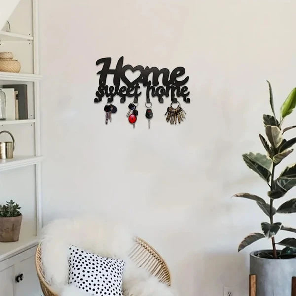 Matte Black Iron Key Holder Wall Storage Decor - Rustproof