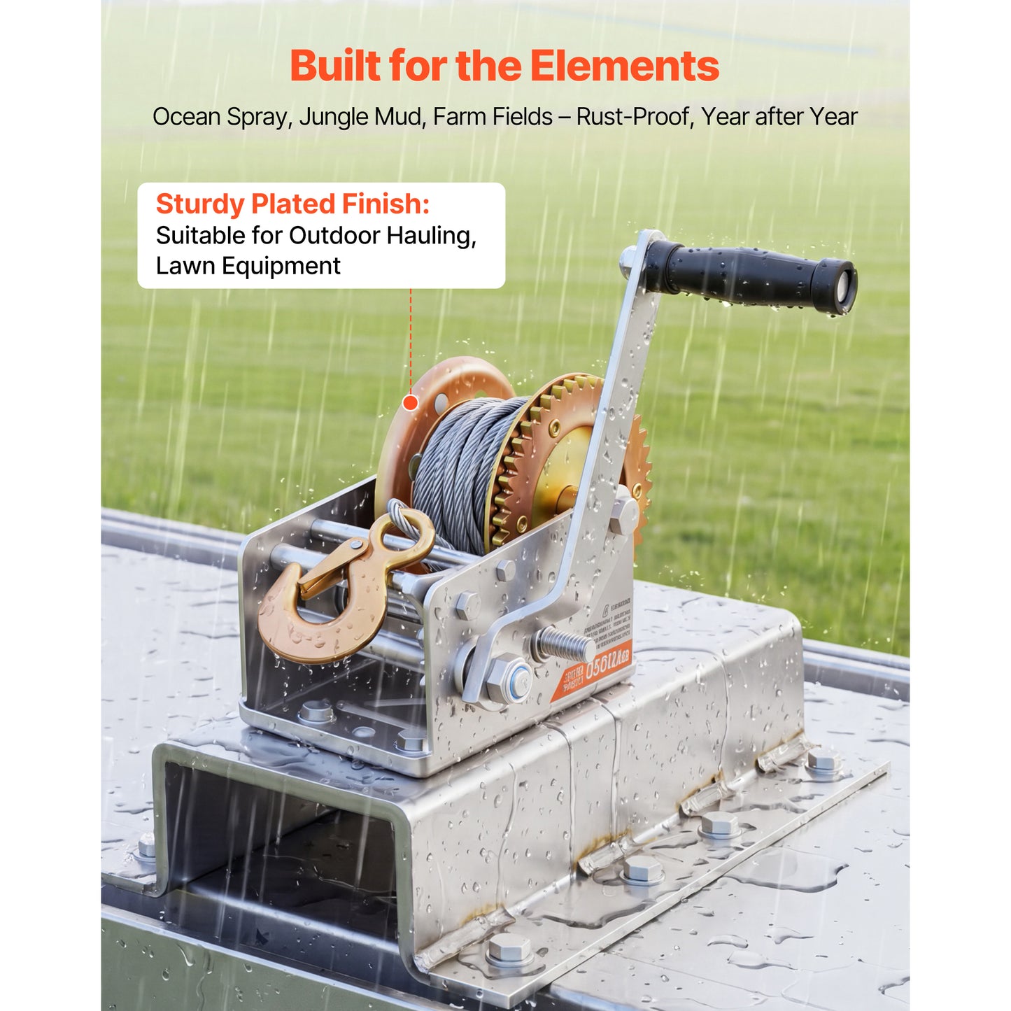Heavy Duty Boat Winch 3500 Lbs with Steel Wire & Two-Way Ratchet - Portable Towing