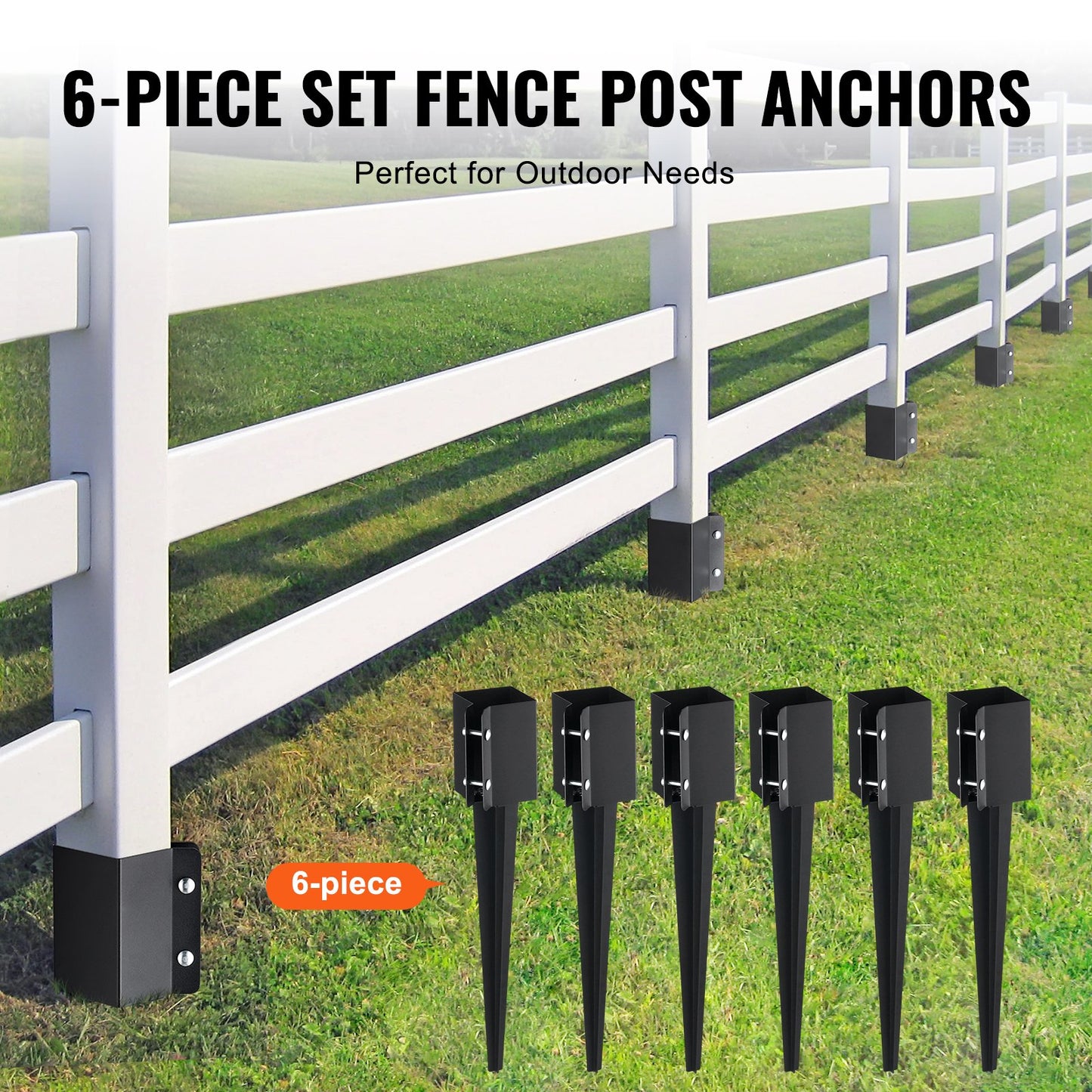 Fence Post Ground Anchor Spike 6 Pack - 24x4x4 Inches Metal Support for Garden Mailbox Railing