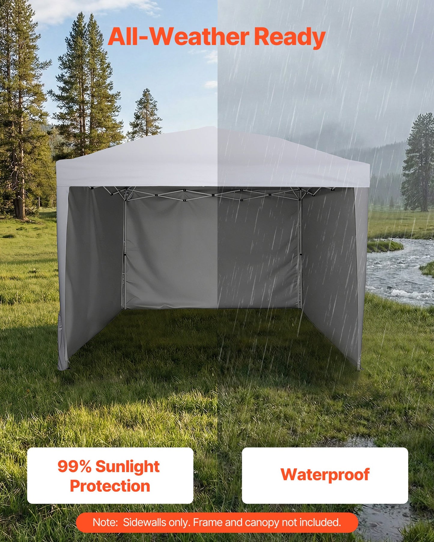 Waterproof Canopy Sidewalls for 10 Ft Pop Up Tent - White, Sun & Weather Protection