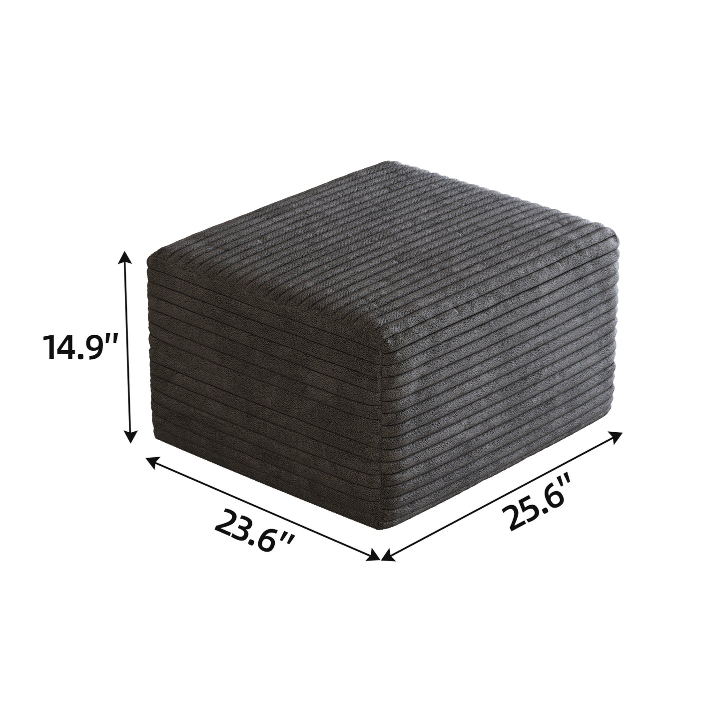 Dark Grey Plush Corduroy Sofa Ottoman - No Assembly Required