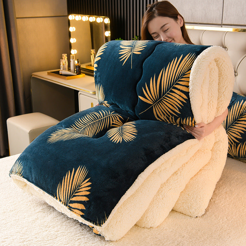 Winter Fleece Quilt Bedding Set - Thick Flannel Warm Comforter for Home