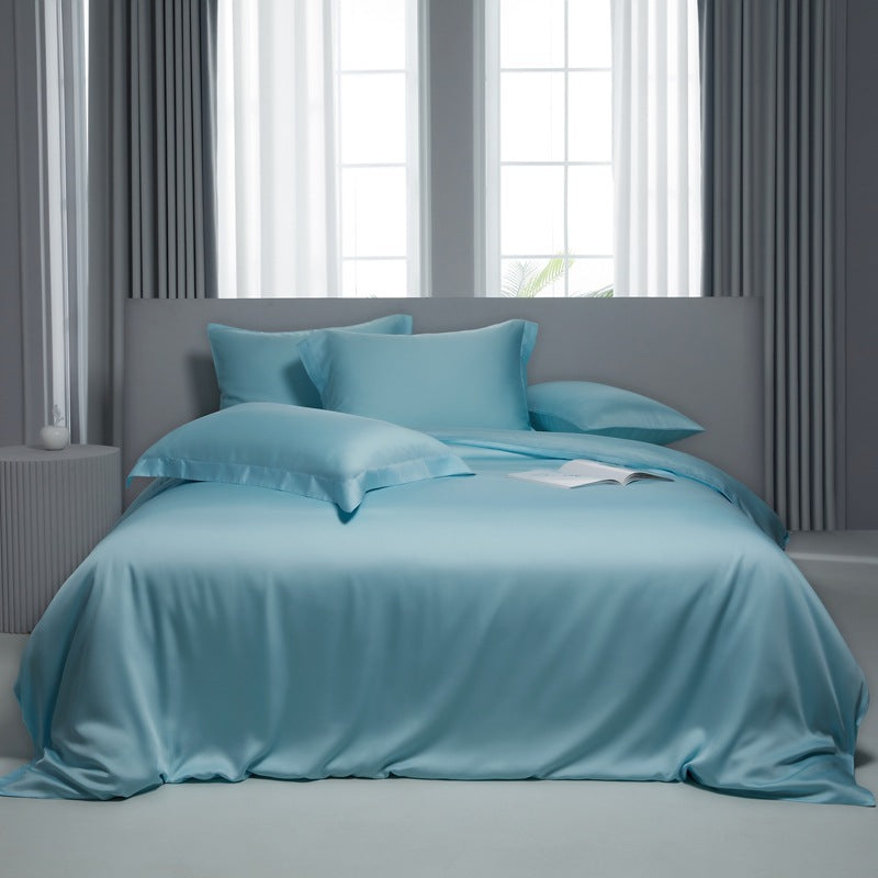 Lyocell Bed Sheet Quilt Cover Set - Summer Ice Silk Solid Color Bedding