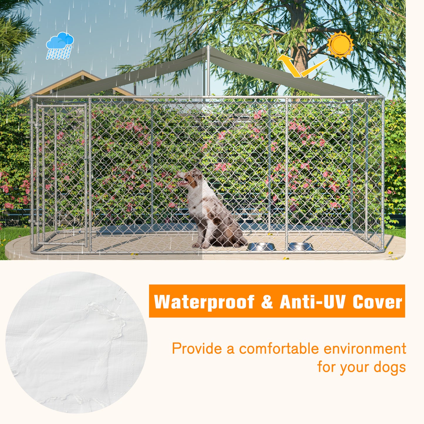 Heavy Duty Outdoor Dog Kennel 13.1x7.5x7.6 Ft, Galvanized Chain Link