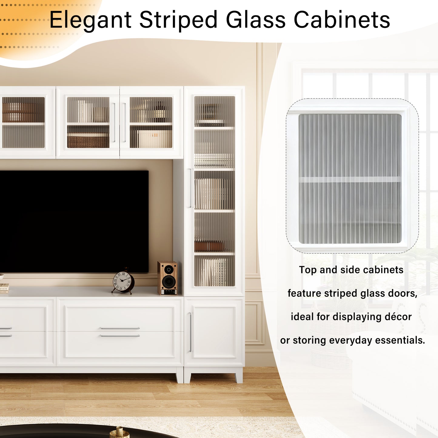Modern 102" Wall Unit Entertainment Center with Glass Doors