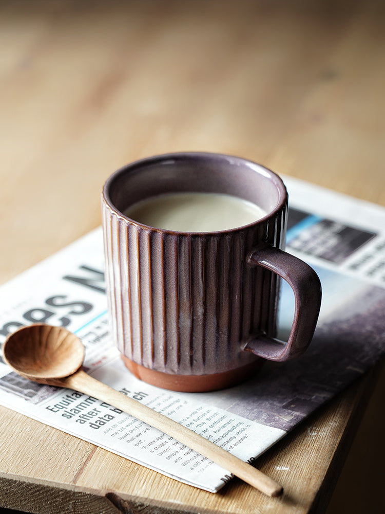 Creative Ceramic Mug with Retro Striped Design - 300ML Kitchen Drinkware