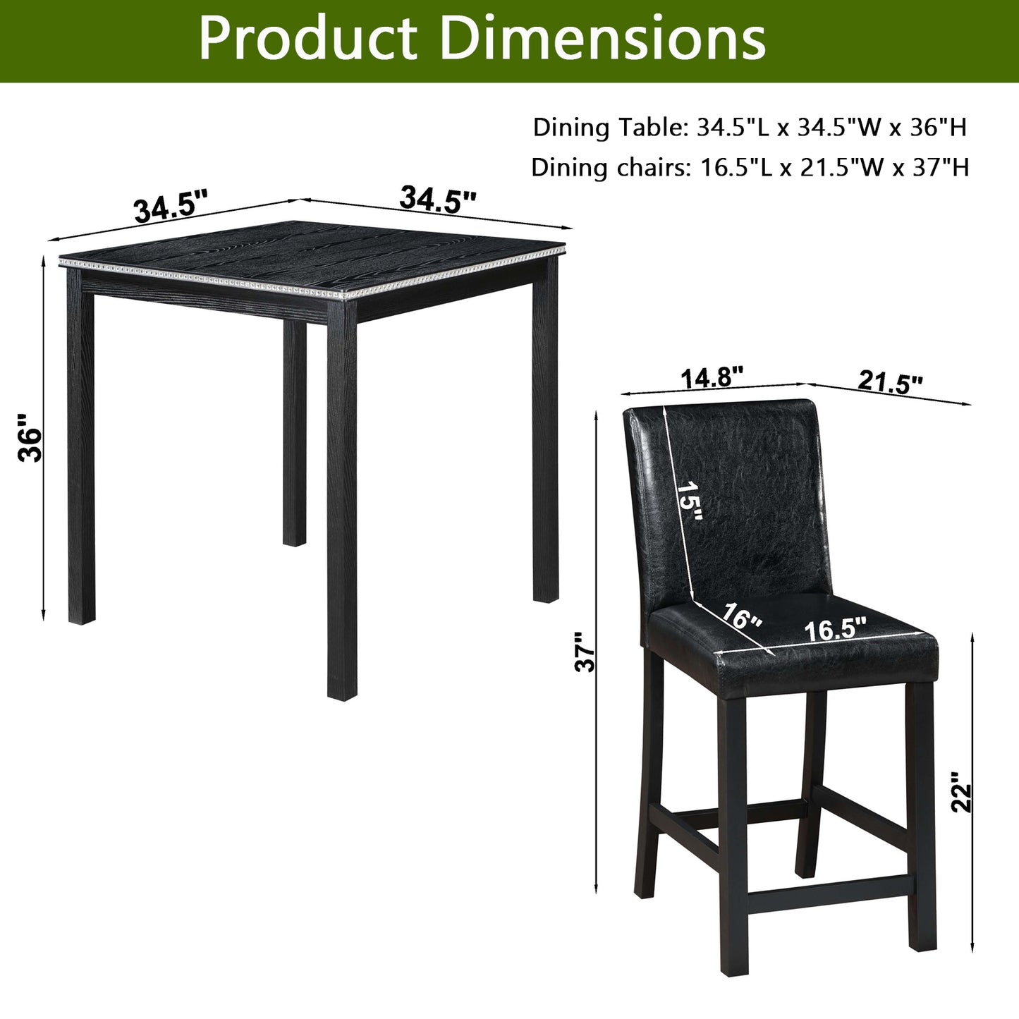 5-Piece Counter Height Dining Table Set with Upholstered Chairs