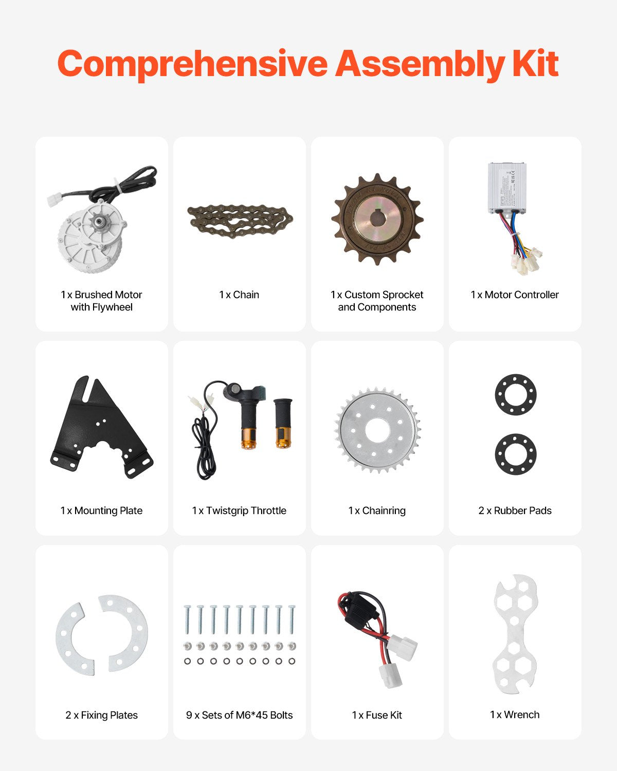 450W Electric Brushed DC Motor Kit for E-Bikes & Scooters - 36V, 3000rpm
