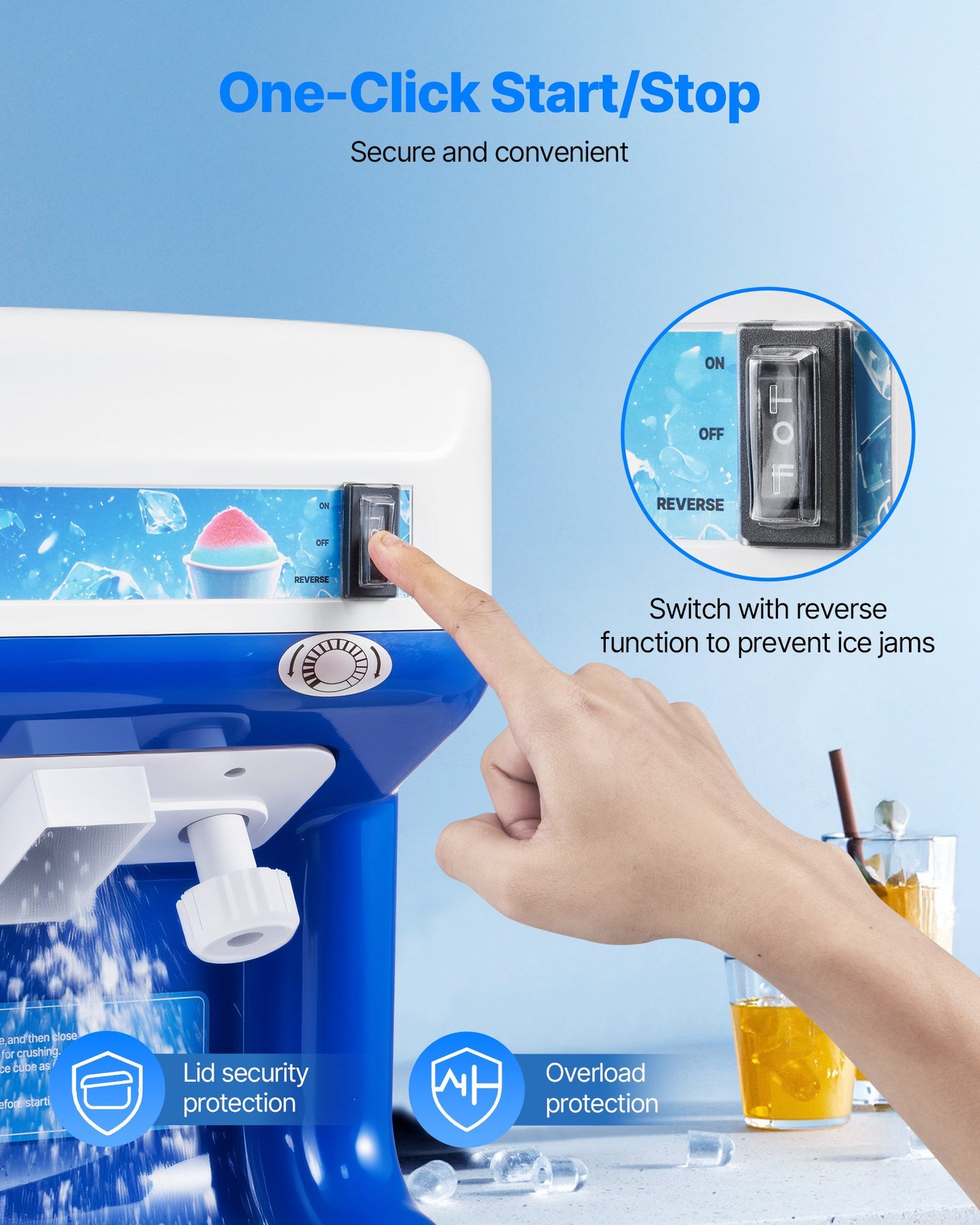Blue Commercial Ice Shaver 286LBS/H Electric Snow Cone Maker Kitchen Appliance