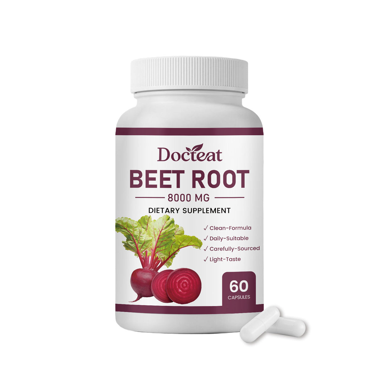 Beetroot Powder Dietary Supplement - 60 Capsules for Heart & Energy Support