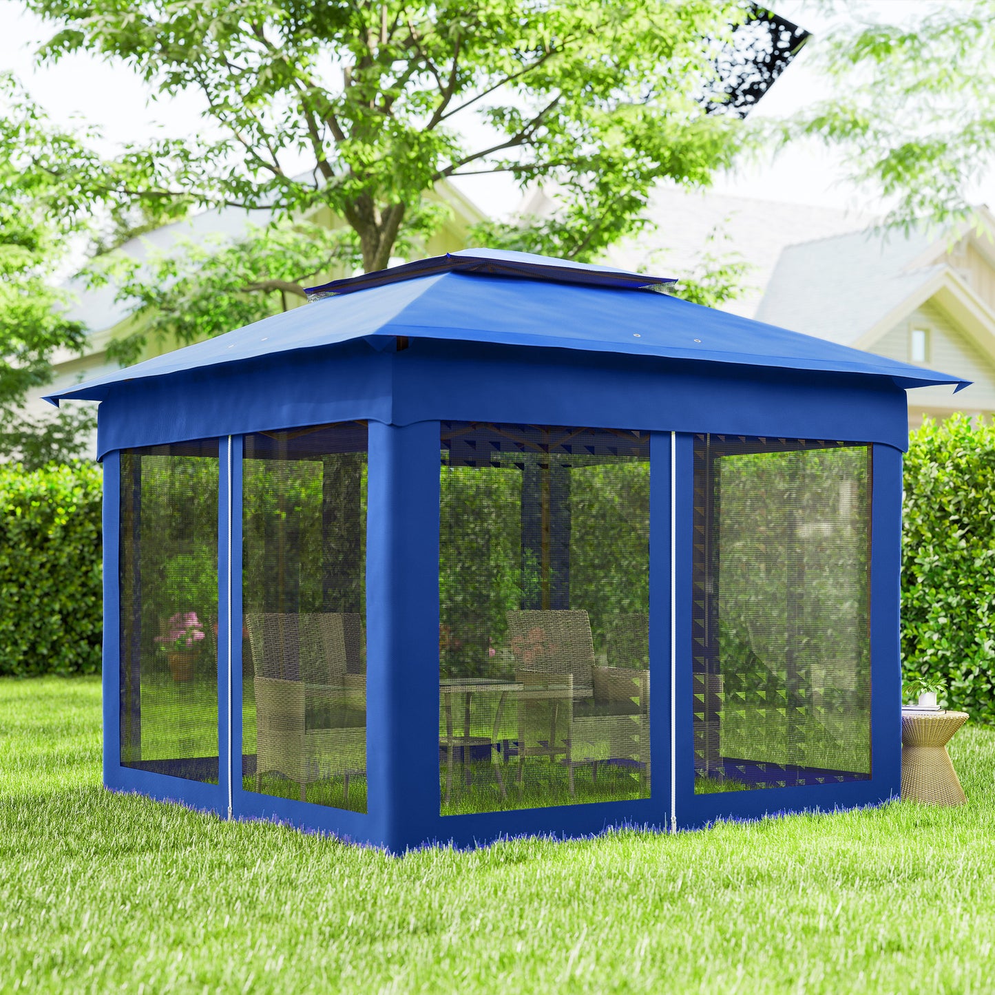 Pop Up Canopy Gazebo Shelter with Zipper Netting - 11x11 Blue