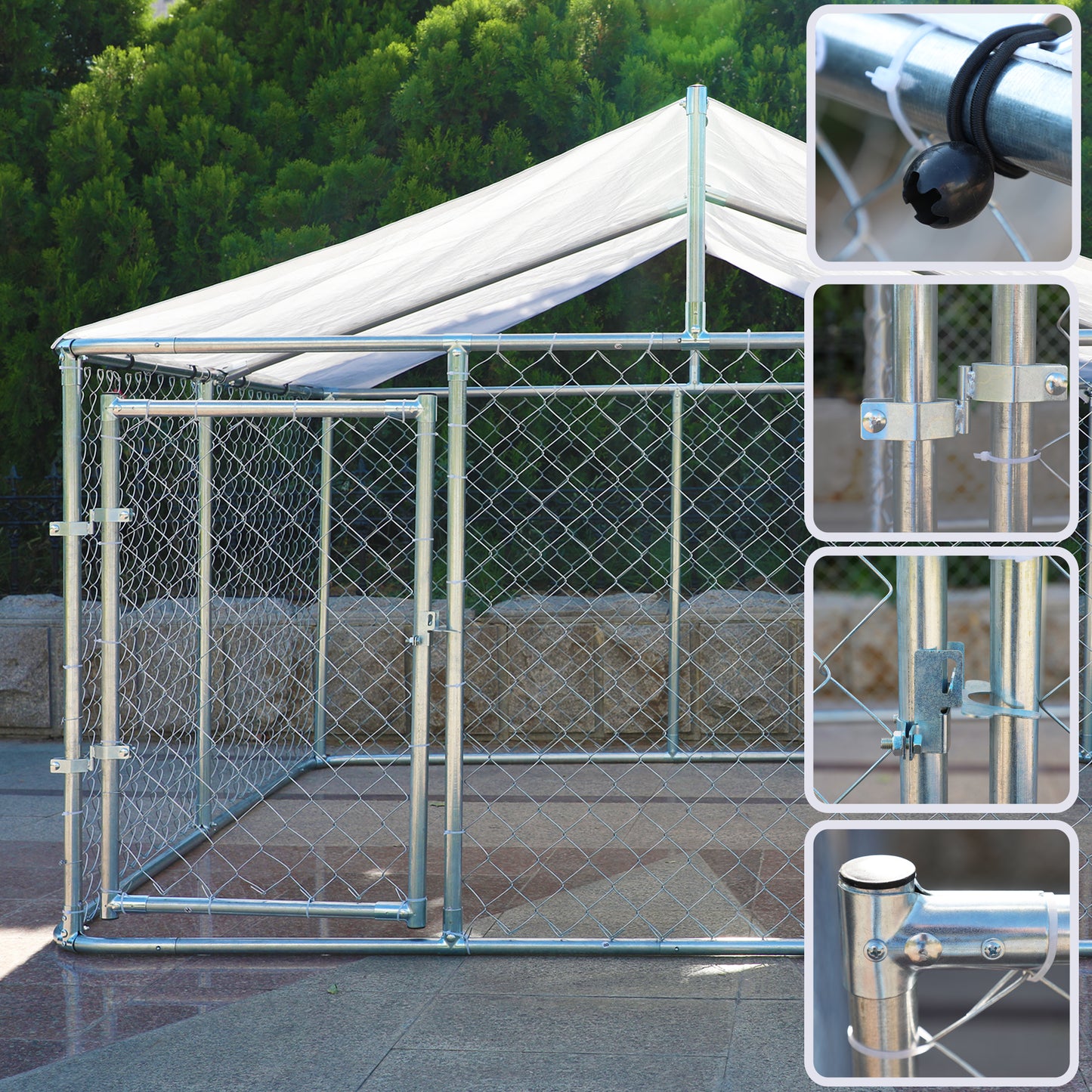 Large Heavy-Duty Outdoor Dog Kennel with Shade - Gray