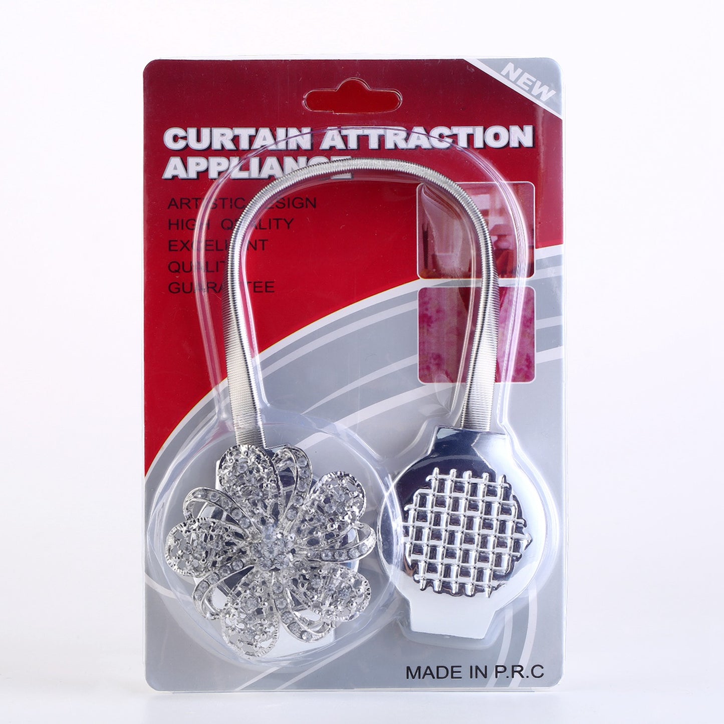 Magnetic Curtain Tiebacks - 2 Pack Silver Floral Holders