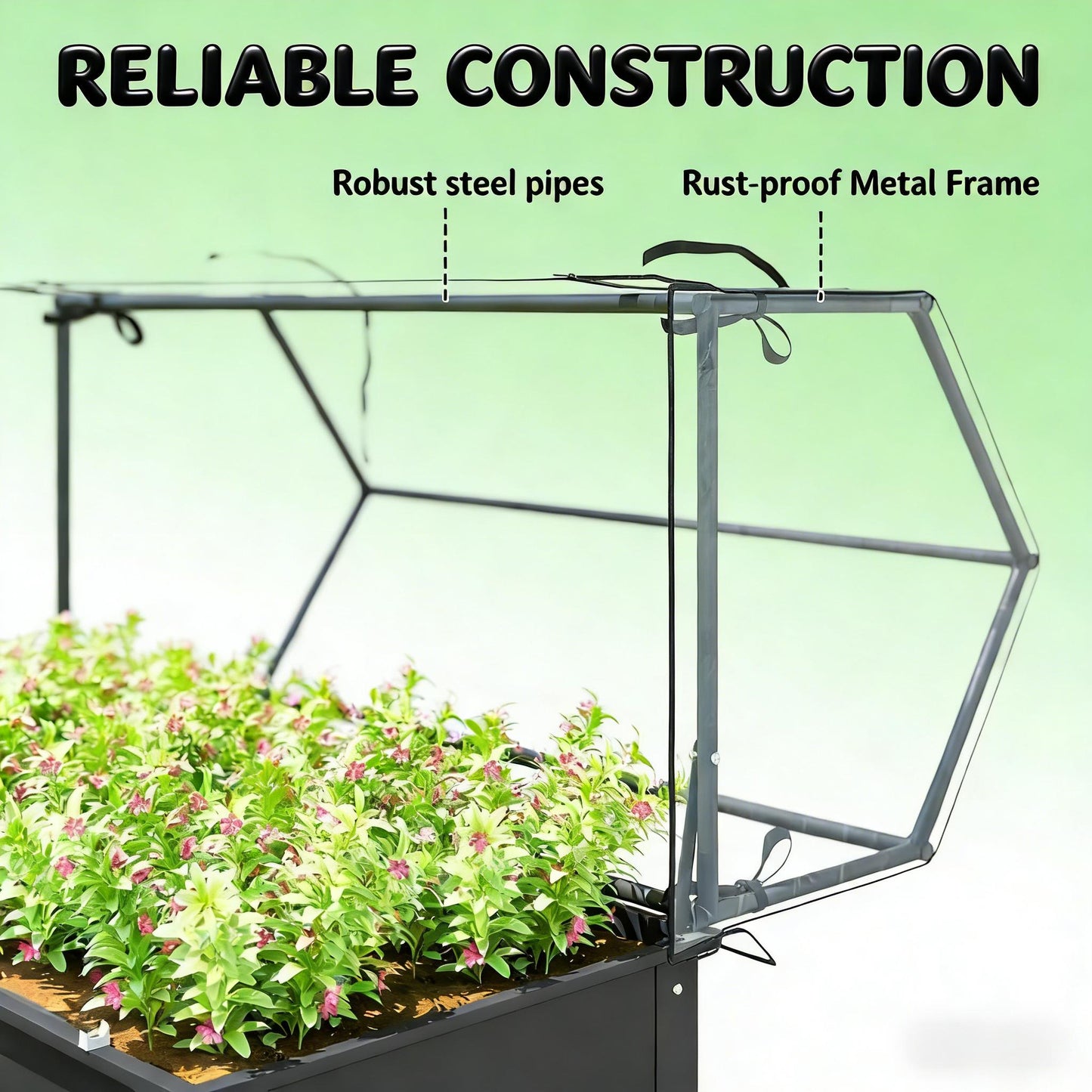 Outdoor Elevated Garden Box with Greenhouse - Dark Gray