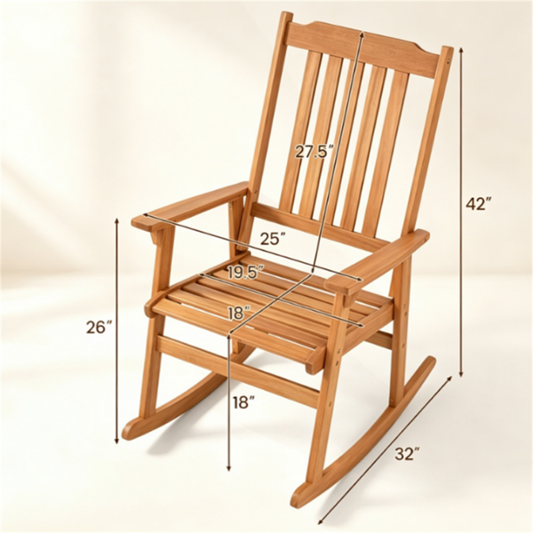 Acacia Wood Outdoor Rocking Chair - Heavy Duty 400LBS Capacity