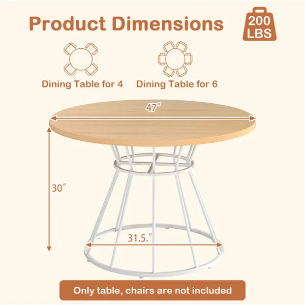 47" Round Dining Table for 4-6 People - Hourglass Metal Base